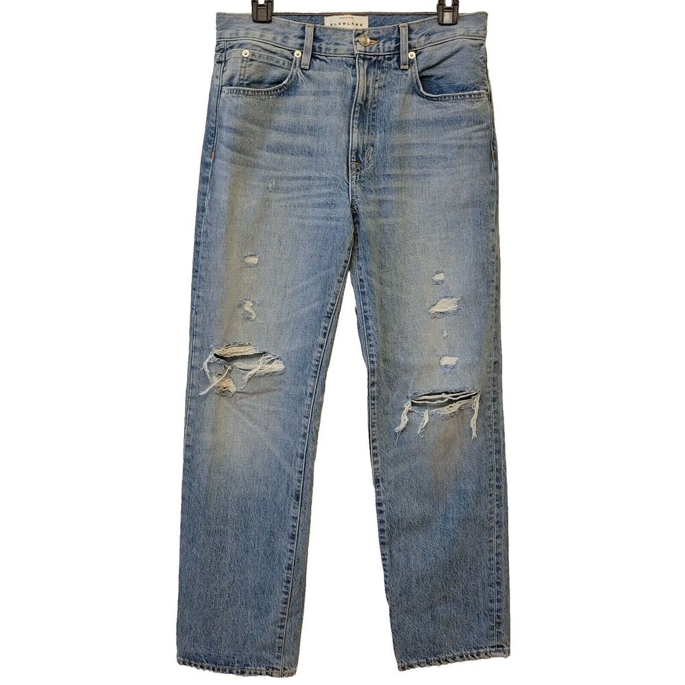 SLVRLAKE Denim Sophie Style Distressed Cotton Straight Size 27 Women Blue Jeans